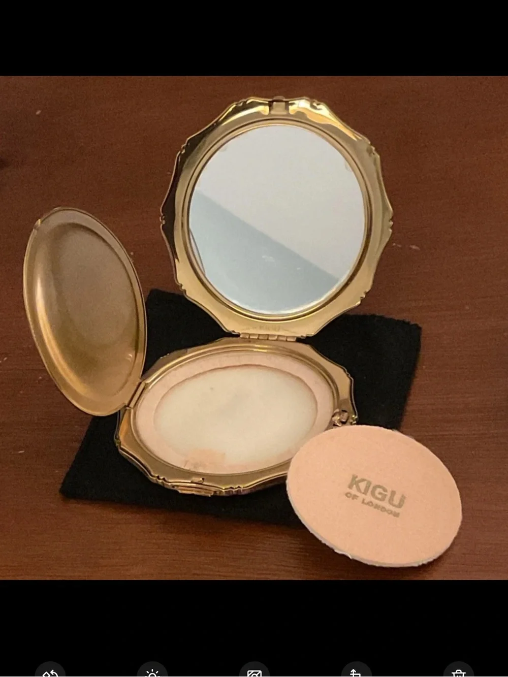 Vintage KIGU Gold Tone Mirror Compact W/ Sleeve England
